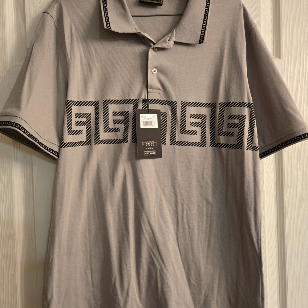 Taupe and Black Geometric Polo Shirt